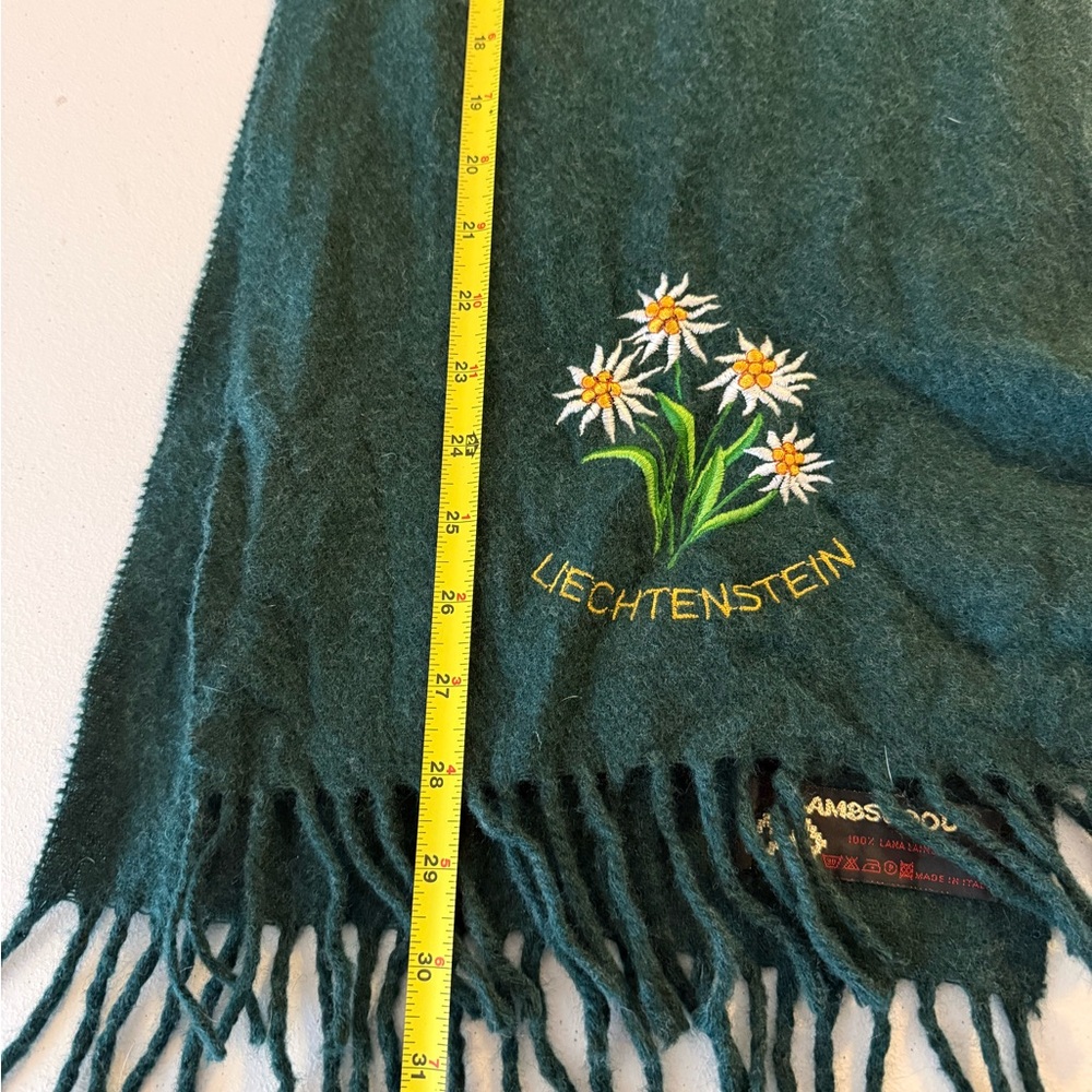 VTG Lambswool Made in Italy Liechtenstein Green Daisy Scarf - Picture 4 of 4
